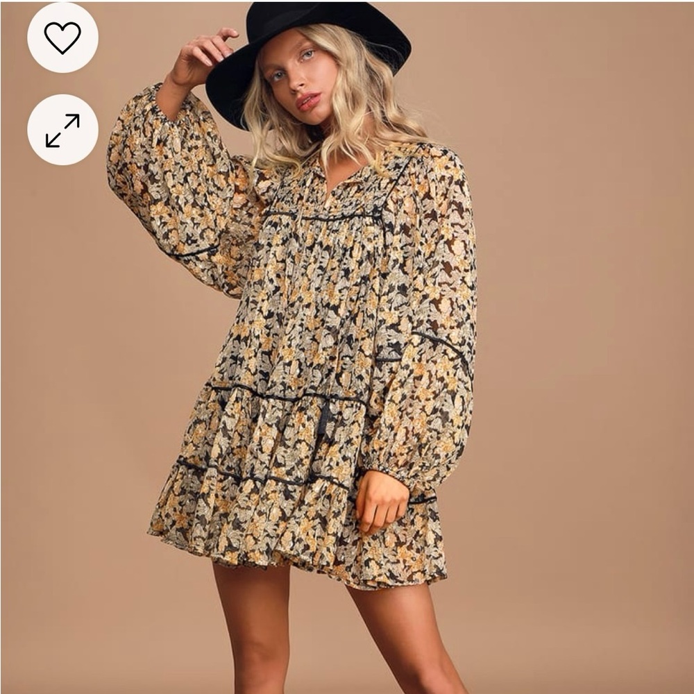 Free Swinging Black Floral Print Ruffled Mini